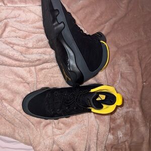 Jordan Black and Yellow Athletic Shoes